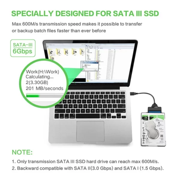 Adaptador de Cable de supervelocidad SATA a USB 3,0/2,0, hasta 6Gbps, compatible con disco duro externo SSD HDD de 2,5 pulgadas, 22 Pines, Sata III, A25 - Imagen 4